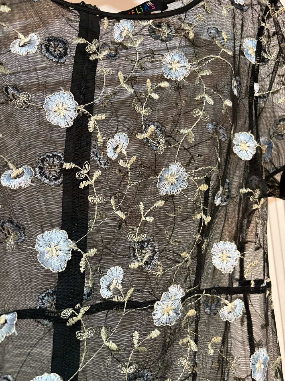 NWOT dELiA*s by Dolls Kill Floral Embroidered Mesh Mini Dress Black/Blue Sz XXL - Picture 6 of 7